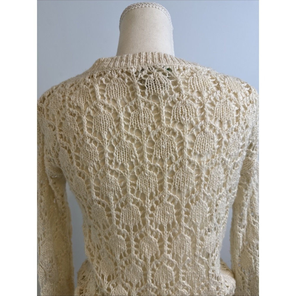 Flying Tomato Crochet Open Knit Sweater Womens XS Ivory Cotton Blnd Boho Cottage - Picture 6 of 10